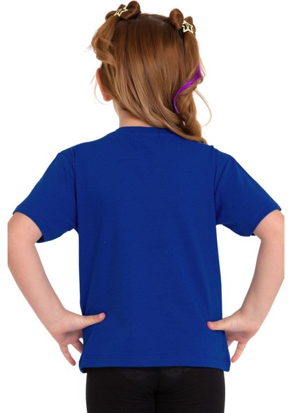 Bisiklet Yaka Kısa Kol Baskısız Saks Renk Kız Çocuk Tshirt fırsatları