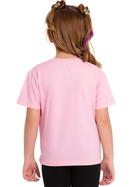 Bisiklet Yaka Kısa Kol Baskısız Pembe Renk Kız Çocuk Tshirt