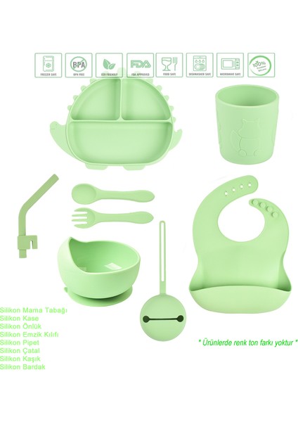 Dinazor Vakumlu Silikon Beslenme Seti / Yeşil