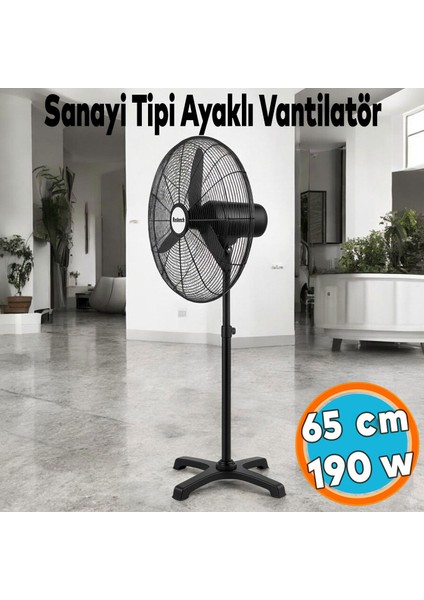 Sanayi Tipi Ayaklı Vantilatör 65 cm 190 W Sessiz Geniş Alanlara Uygun Endüstriyel Güçlü Fan