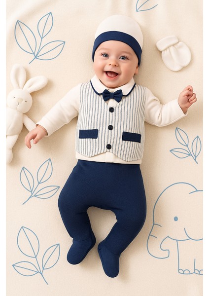 0-3 Ay Erkek Papyonlu Lacviert Hastane Çıkışı 5li Set