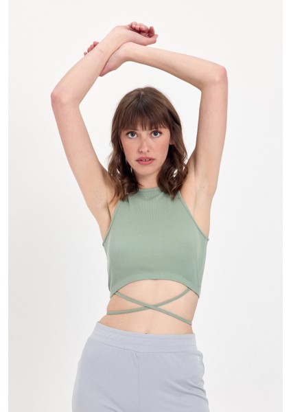 Belden Bağlamalı Fitilli Crop T-Shirt