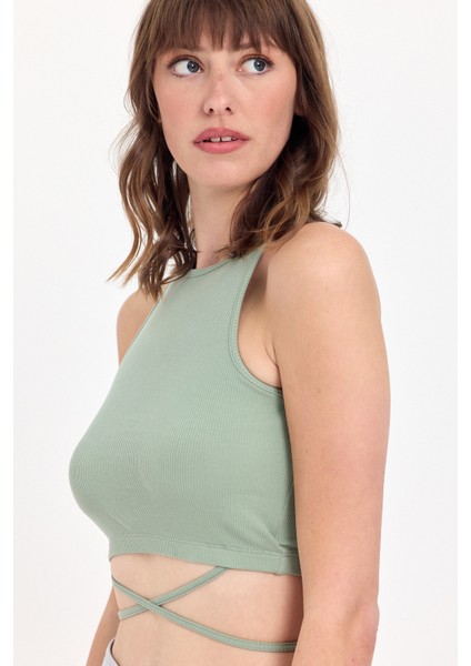 Belden Bağlamalı Fitilli Crop T-Shirt
