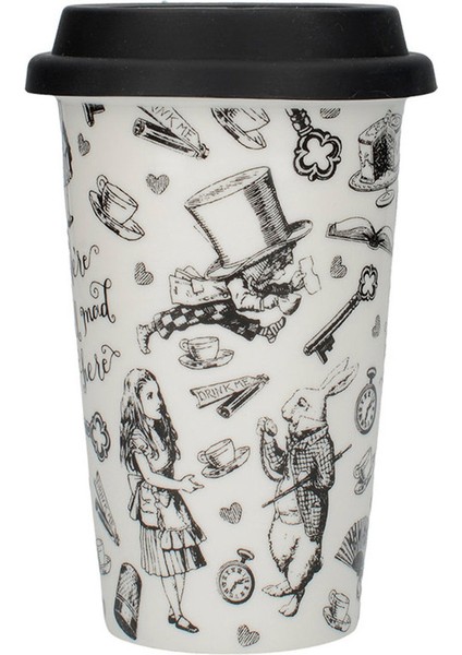 x V&a Alice In Wonderland 350ML Silikon Kapaklı Porselen Çift Çidarlı Kupa