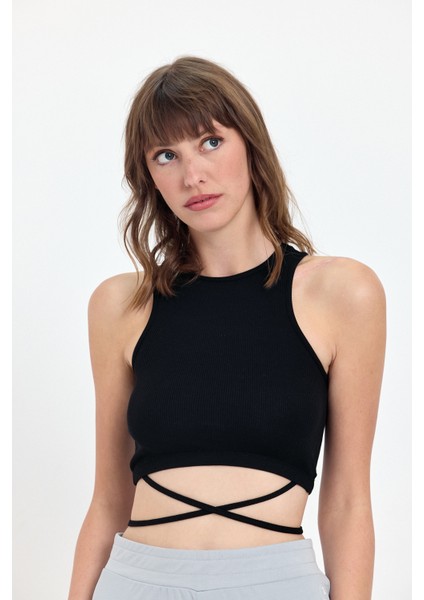 Belden Bağlamalı Fitilli Crop T-Shirt