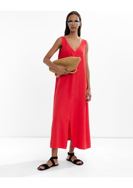 %100 Liyosel Midi Elbise