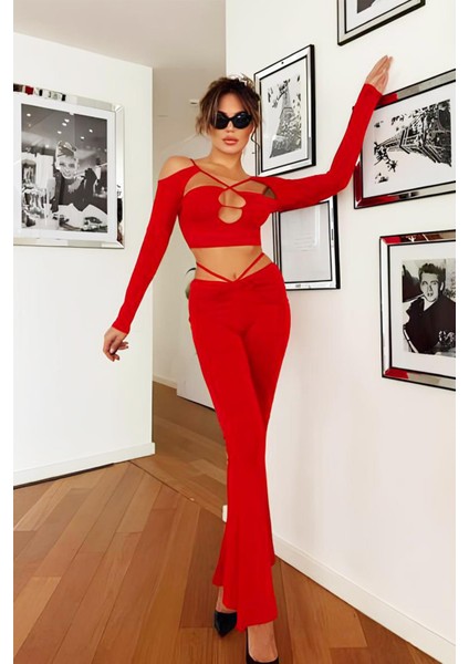 Bağcık Detaylı Büstiyer Pantolon Takım