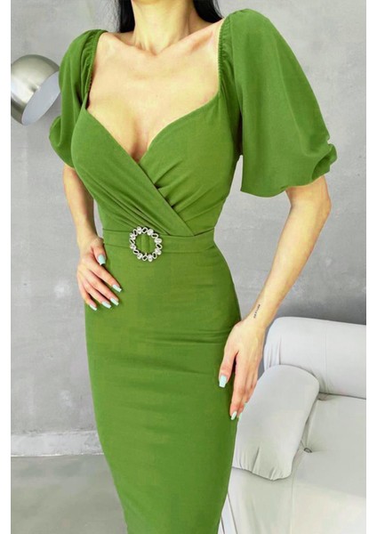 Kemer Detaylı Ithal Krep Elbise