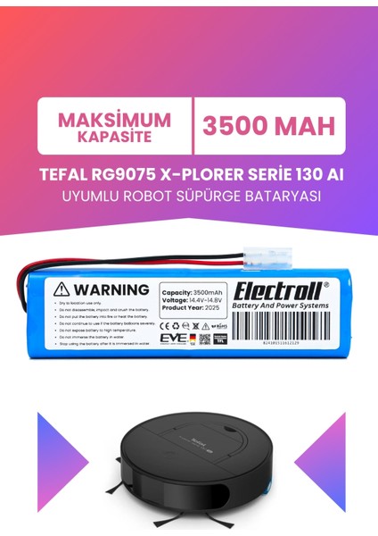 Tefal RG9075 X-Plorer Serie 130 Aı Uyumlu Batarya (Maksimum Kapasite) 3500MAH Pil Robot Süpürge Bataryası