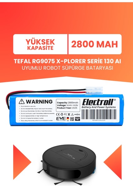 Tefal RG9075 X-Plorer Serie 130 Aı Uyumlu Batarya (Yüksek Kapasite) 2800MAH Pil Robot Süpürge Bataryası