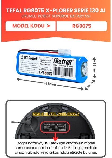Tefal RG9075 X-Plorer Serie 130 Aı Uyumlu Batarya (Yüksek Kapasite) 2800MAH Pil Robot Süpürge Bataryası fiyatları
