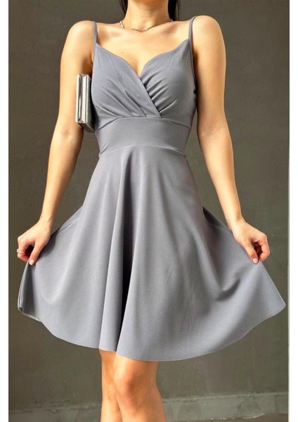 Ince Askılı Ithal Krep Elbise