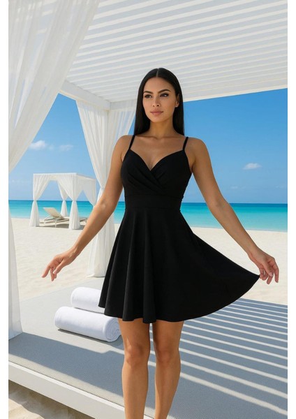 Ince Askılı Ithal Krep Elbise