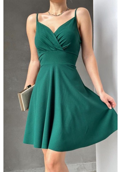 Ince Askılı Ithal Krep Elbise