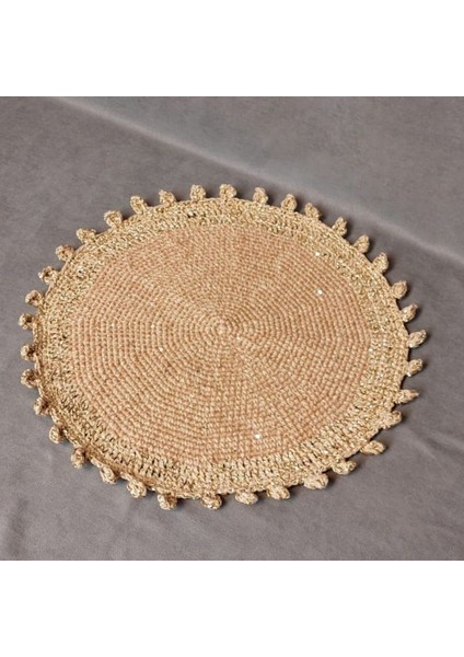 El Yapımı Payetli Bej Renk Pamuk Ip Dekoratif Supla - 39 x 39 cm