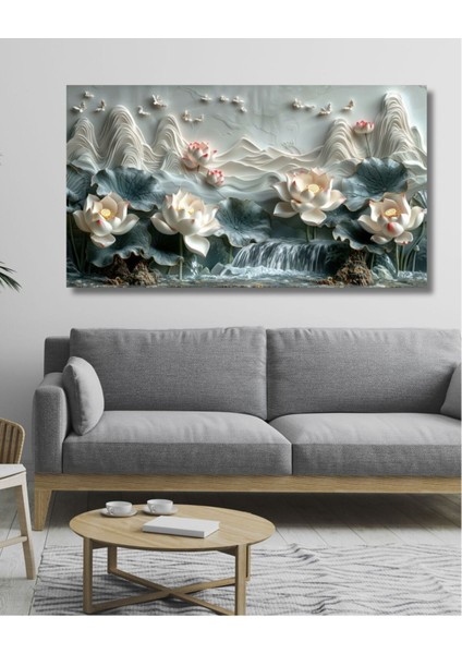 Kabartma Görünümlü Lotus Kanvas Tablo