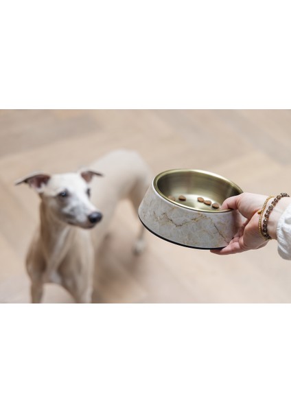 Beeztees Dbl Köpek Mama Su Kabı, Mat Altın Rengi Paslanmaz Çelik, Bej Mermer Görünümlü, 17,5cm, 350M fiyatları
