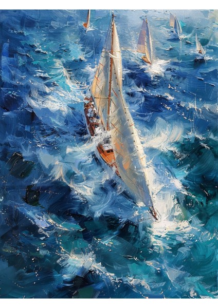 Sailboat In Blue Kanvas Tablo