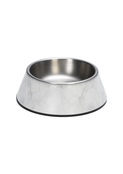 Beeztees Dbl Köpek Mama Su Kabı, Mat Paslanmaz Çelik, Beyaz Mermer Görünümlü, 14CM, 160ML