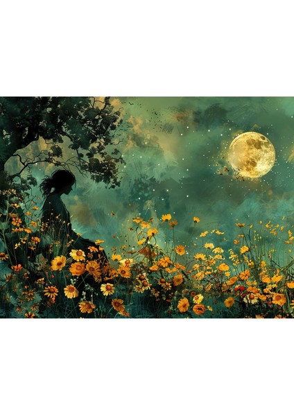 Moon And Girl Kanvas Tablo