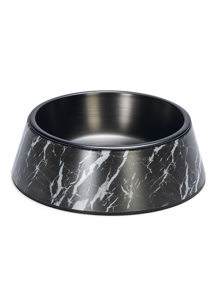Beeztees Dbl Köpek Mama Su Kabı, Mat Siyah Paslanmaz Çelik, Siyah Mermer Görünümlü, 17,5cm, 350ML