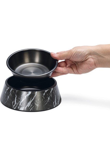 Beeztees Dbl Köpek Mama Su Kabı, Mat Siyah Paslanmaz Çelik, Siyah Mermer Görünümlü, 17,5cm, 350ML fırsatları