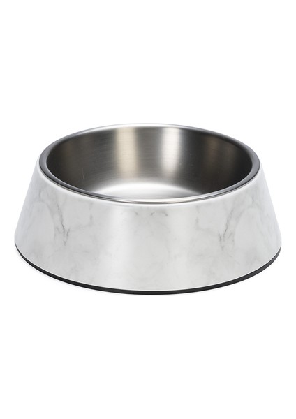 Beeztees Dbl Köpek Mama Su Kabı, Mat Paslanmaz Çelik, Beyaz Mermer Görünümlü, 17,5cm, 350ML