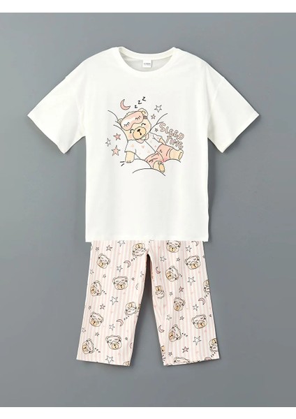 Lcw Kids ekru Bisiklet Yaka Kız Çocuk Pijama Takım