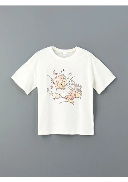 Lcw Kids ekru Bisiklet Yaka Kız Çocuk Pijama Takım