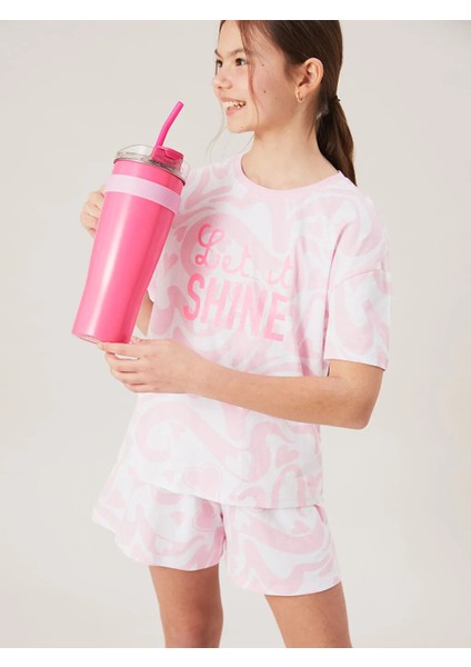 Lcw Kids pembe Bisiklet Yaka Kız Çocuk Şortlu Pijama Takımı