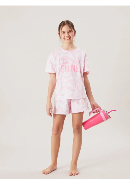 Lcw Kids pembe Bisiklet Yaka Kız Çocuk Şortlu Pijama Takımı