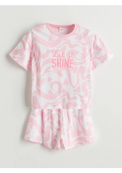 Lcw Kids pembe Bisiklet Yaka Kız Çocuk Şortlu Pijama Takımı