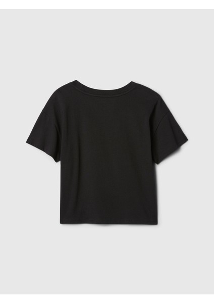 Kız Çocuk Siyah Grafikli T-Shirt