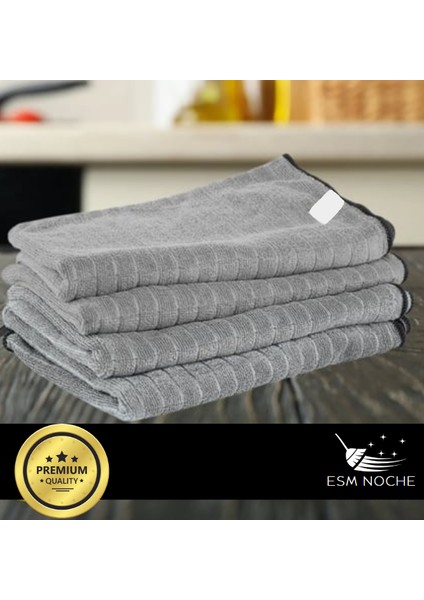 %100 Microfiber 3 Adet 40X40 cm Antrasit Kareli Mutfak Temizlik Bezi-Koku Yapmaz , Leke Tutmaz Bez