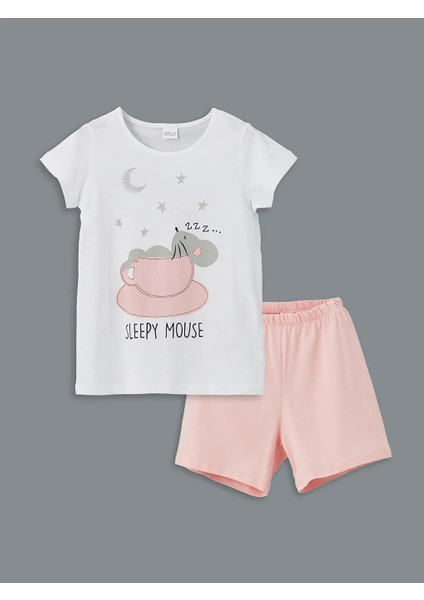 Lcw Eco pembe Bisiklet Yaka Kız Çocuk Şortlu Pijama Takımı