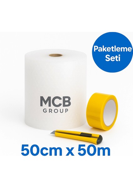 50 cm x 50M Balonlu Naylon + Vege Koli Bandı + Maket Bıçağı Paketleme Seti