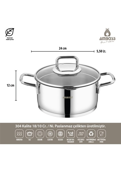 Diamond Strainer 8 Parça Tencere Seti Çelik Saplı DİA-6572