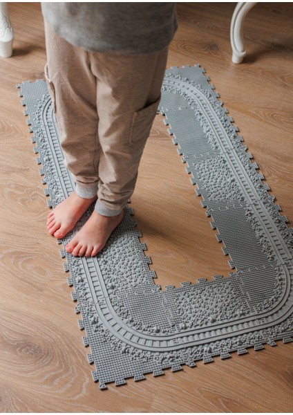 12 Mödüllü Oyun Masaj Demiryolu Ortopedik Halı Duyu Matları Puzzle Tren Yol