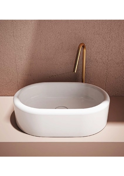 Italy Curvo Tezgah Üstü Çanak Lavabo 600X420XH160 cm Parlak Beyaz