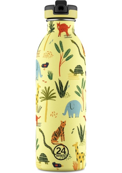 Kids Bottle Jungle Friends Pipetli Paslanmaz Çelik Çocuk Su Matarası 500 ml