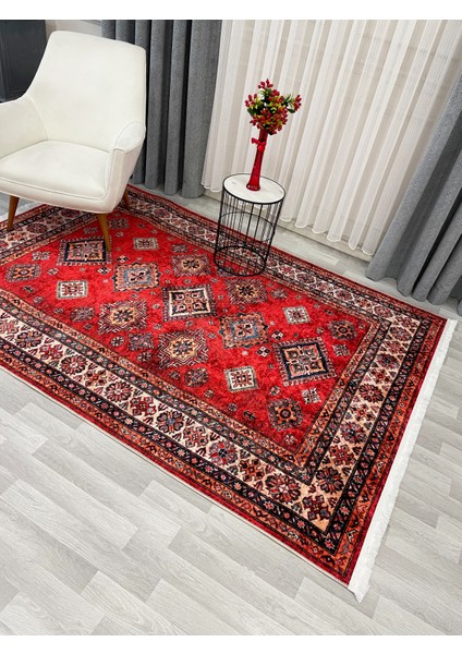 Kilim Motifli Saçaklı Klasik Kaymaz Taban Halı