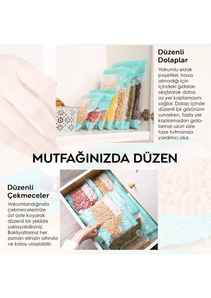 11 Parça Vakumlu Gıda Saklama Torbası Seti - Vakum Pompalı Kilitli Hava Almaz Vakumlu Poşet modelleri