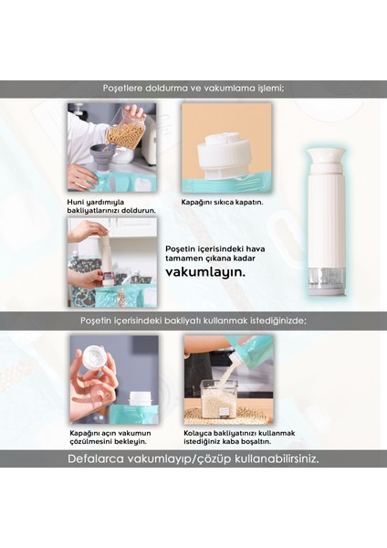 15 Parça Vakumlu Saklama Poşeti Seti - Vakum Pompalı Hava Almaz Gıda Erzak Saklama Torbası