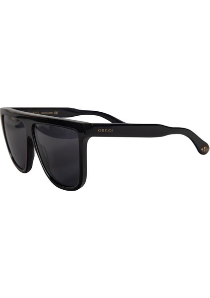 GG0582S 001 61-12 Kadın Füme Mat Camlı Siyah Asetat Geometrik Güneş Gözlüğü