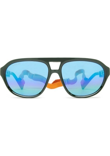 GG1239S 003 58-16 Unisex Füme Aynalı Camlı Yeşil Asetat Geometrik Güneş Gözlüğü