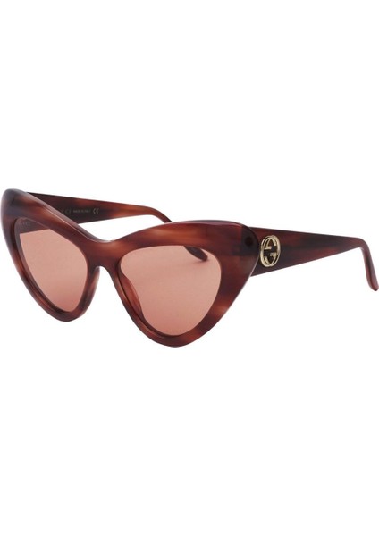 GG0895S 004 54-15 Kahverengi Cat Eye Çerçeveli Turuncu Mat Camlı Kadın Güneş Gözlüğü