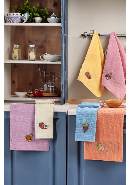 6'lı Nakışlı Kurulama Peçetesi Seti 40X60 cm Pembe-Lila %100 Pamuk Yumuşak ve Emici fiyatları