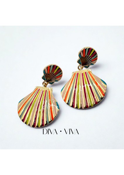 - Rainbow Shell Kadın Sallantılı Küpe