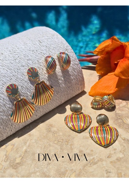 - Rainbow Shell Kadın Sallantılı Küpe
