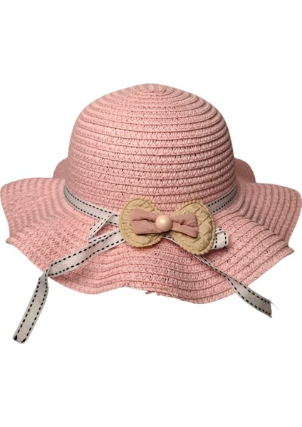 Spteks Kitti 2-6 Yaş Kız Çocuk Orta Pembe Renk Fiyonk ve Düz Desen Hasır Yazlık Şapka indirimleri